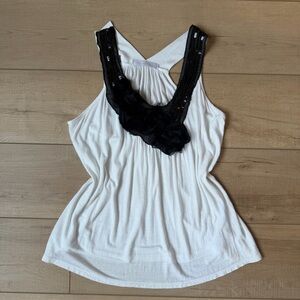 Y2K Charlotte Russe Tank White & Black Sequin Embellished Racer Back